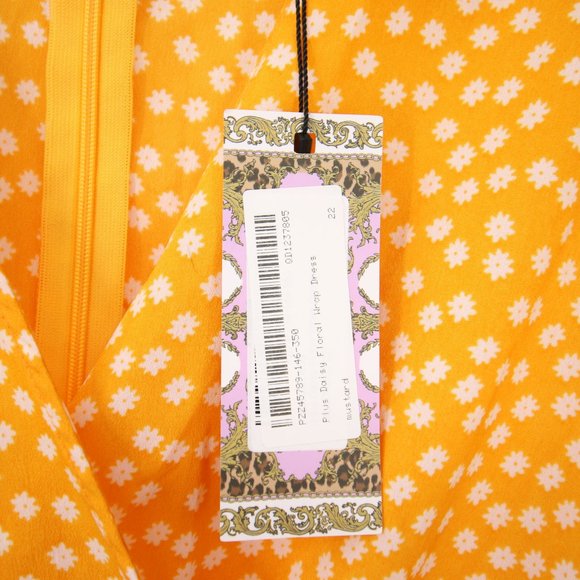 Boohoo Mustard Yellow Daisy Wrap Dress Size 18 New with Tags - Picture 6 of 7